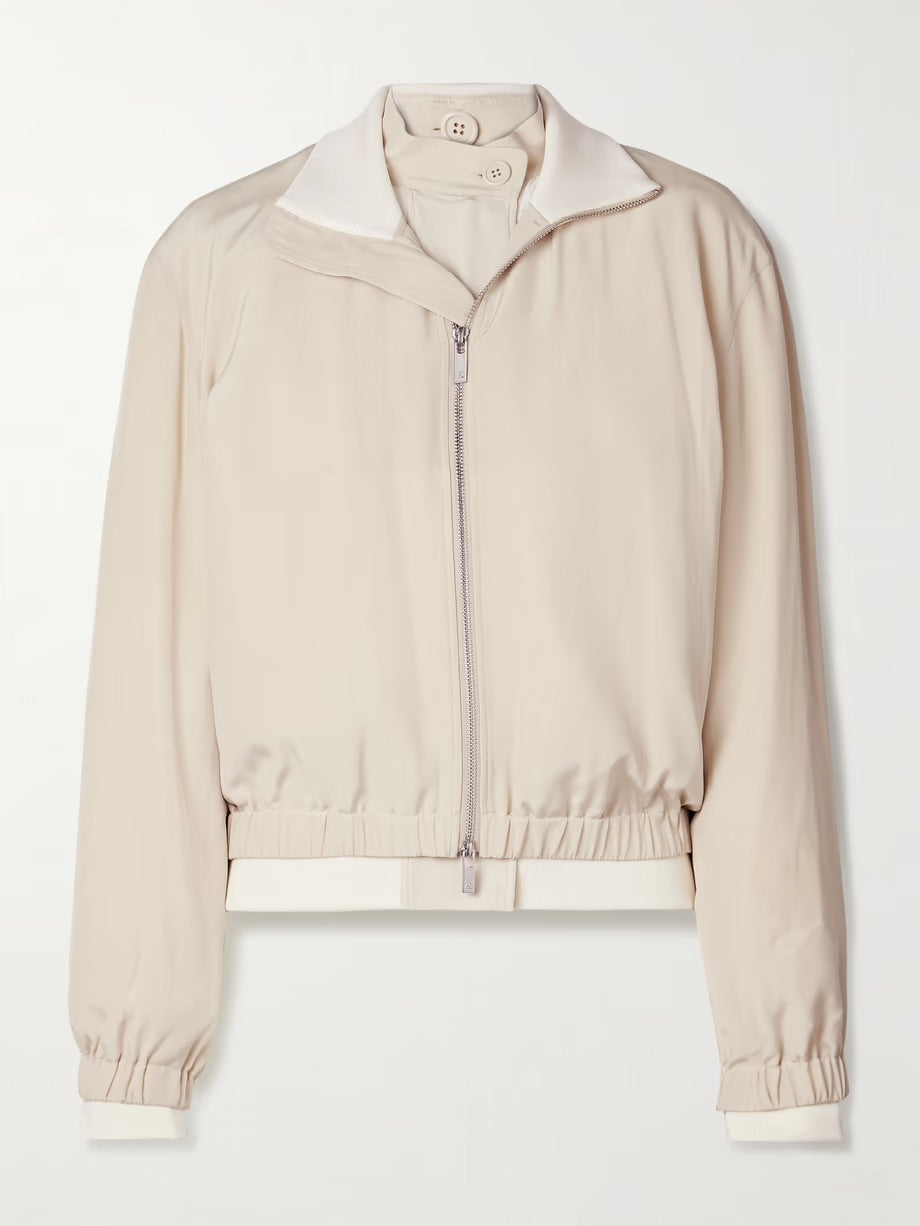 Convertible layered crepe de chine and satin-twill bomber jacket - Tan