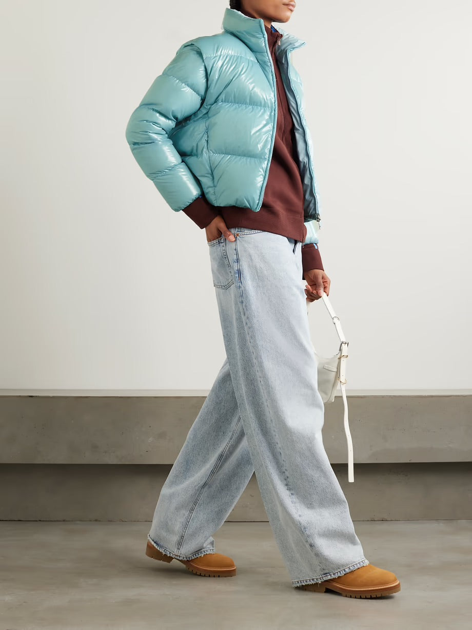 Almo convertible appliquéd quilted glossed-shell down jacket - Blue