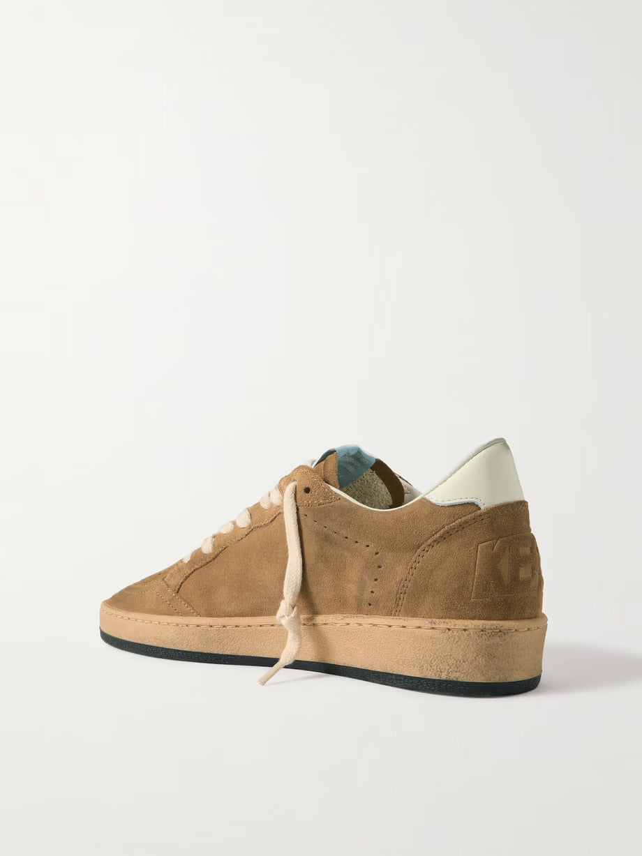 Ball Star distressed leather-trimmed suede sneakers - Beige