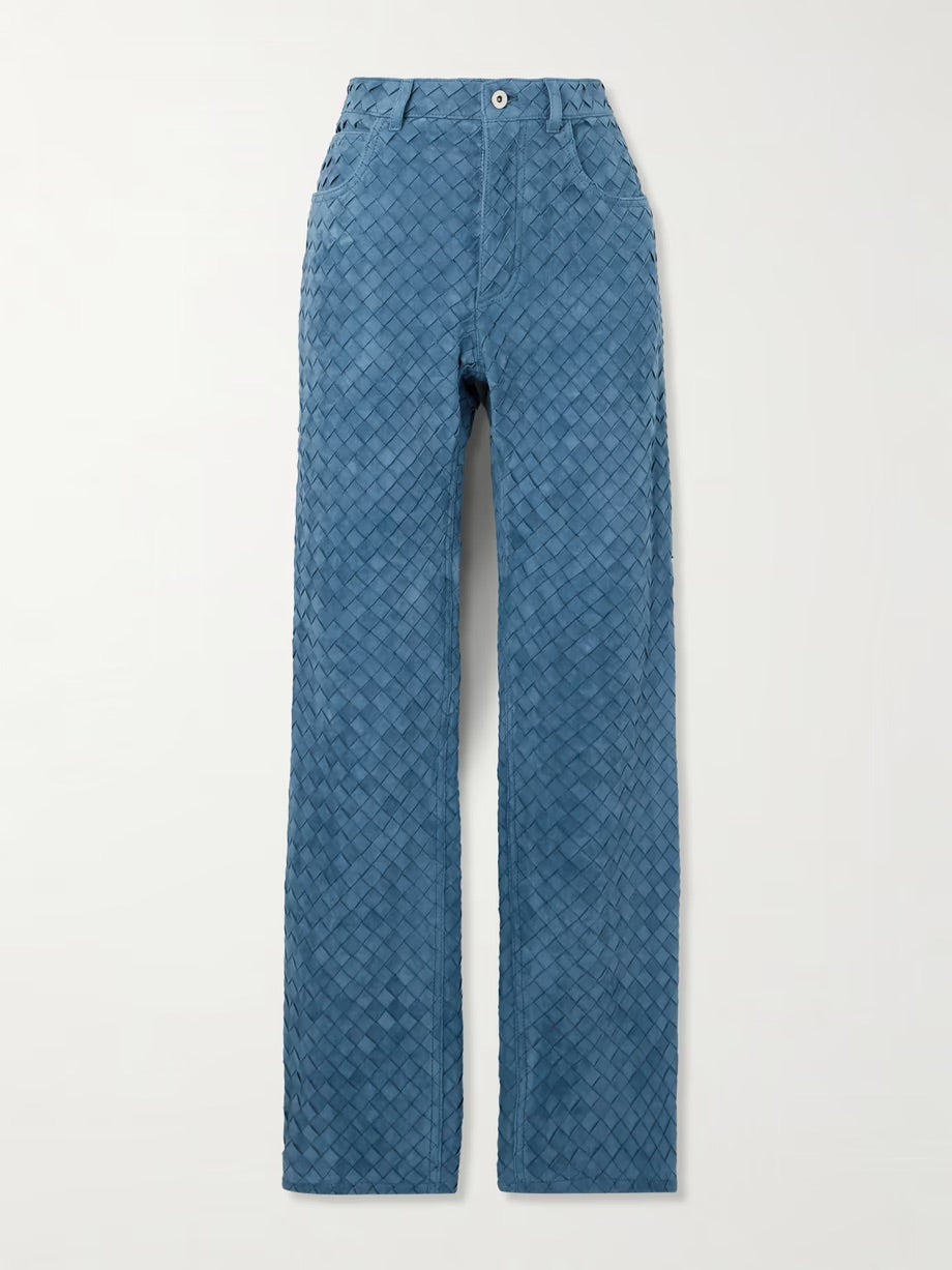 Intrecciato suede straight-leg pants - Blue