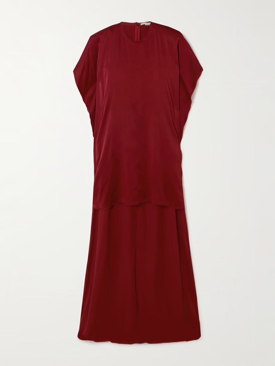 Asymmetric draped cape-effect satin mini dress - Red