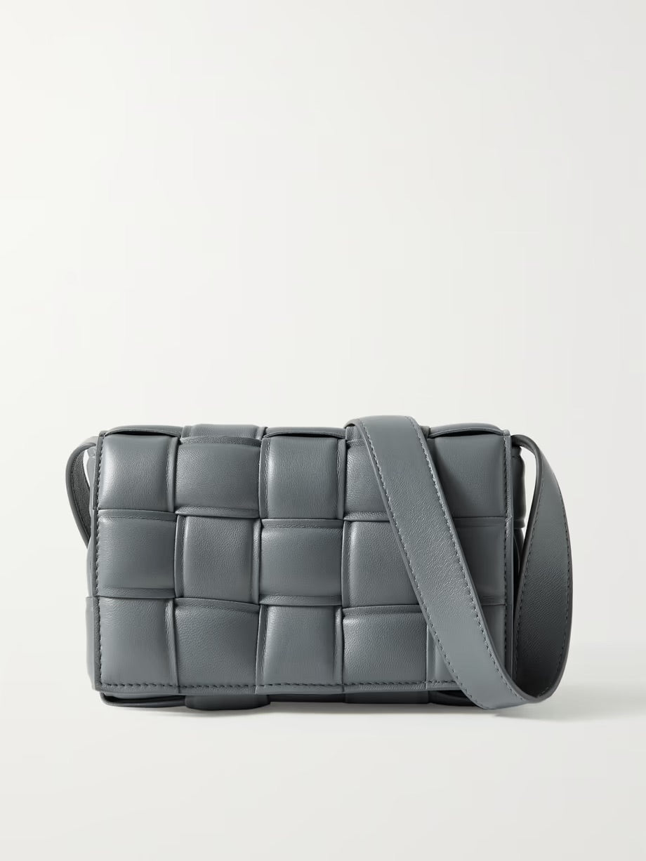 Cassette small padded intrecciato leather shoulder bag - Grey