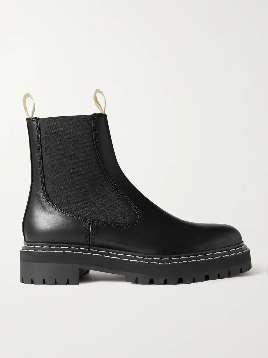 Topstitched leather Chelsea boots - Black