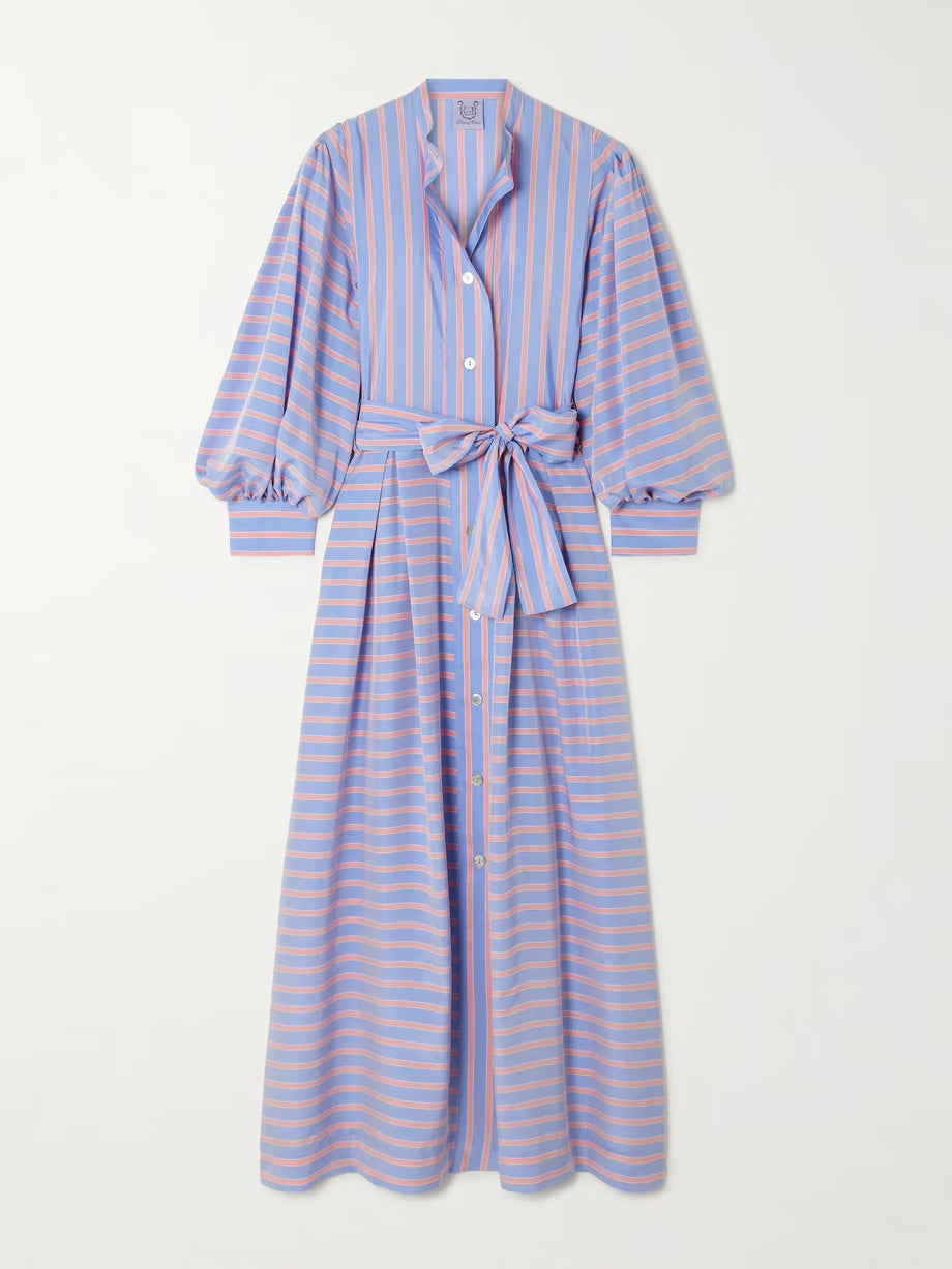 The Yvonne belted striped silk maxi shirt dress - Purple