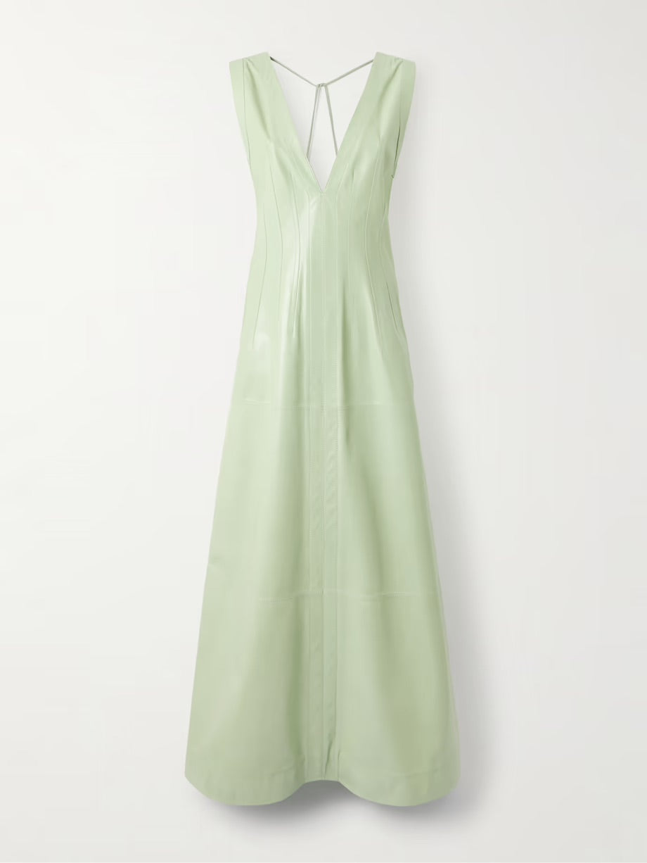 Tasseled leather maxi dress - Mint