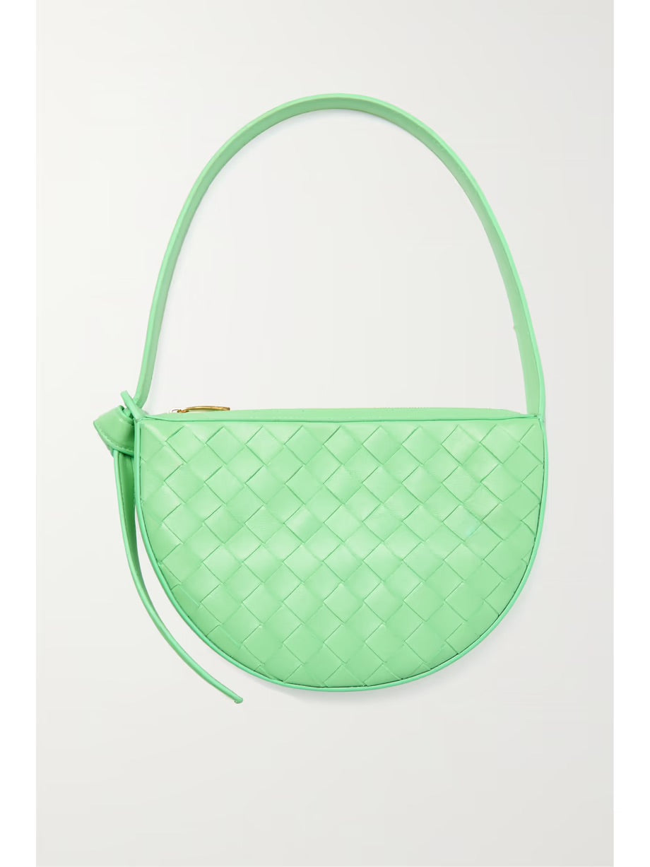 Mini increcciato leather shoulder bag - Light Green