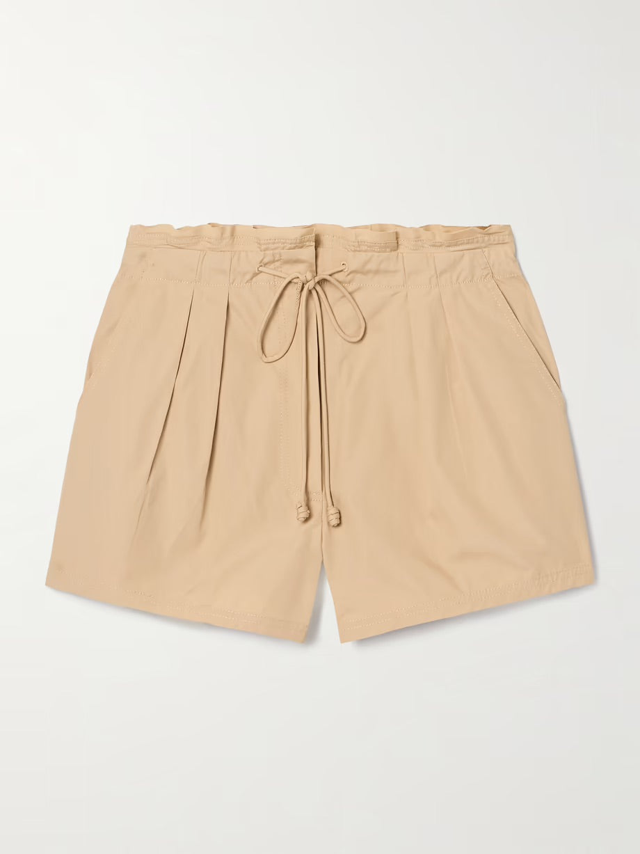 Camryn pleated cotton-poplin shorts - Beige