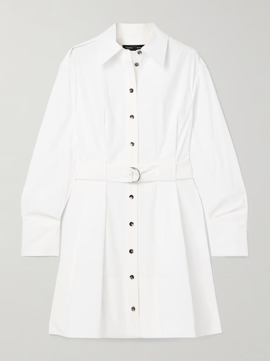 Viola belted pleated cotton-blend poplin mini dress - White