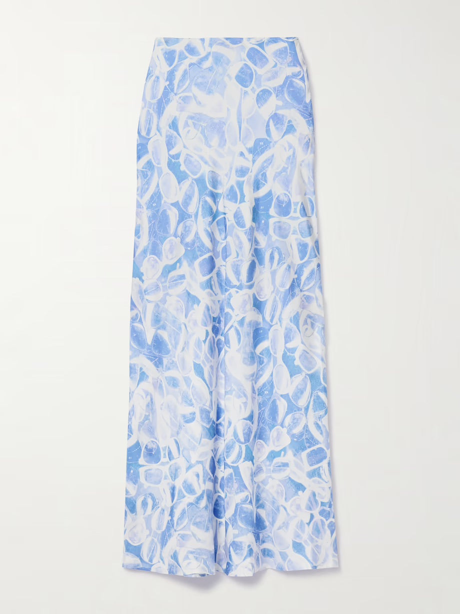 Printed silk-twill maxi skirt - Blue