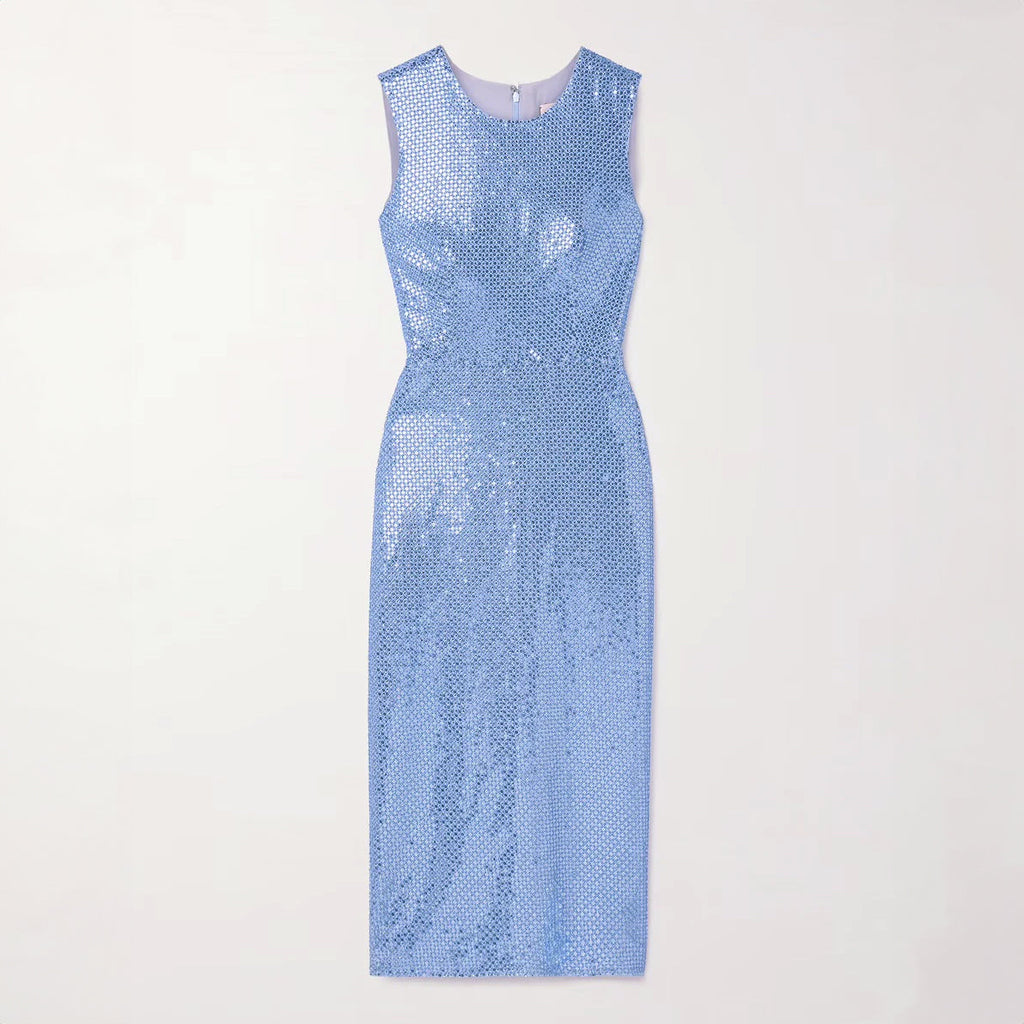 Embellished crepe midi dress - Blue
