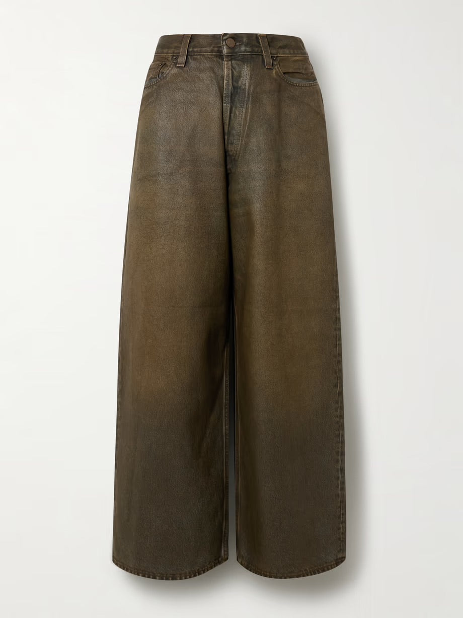 Super Baggy coated high-rise wide-leg jeans - Brown