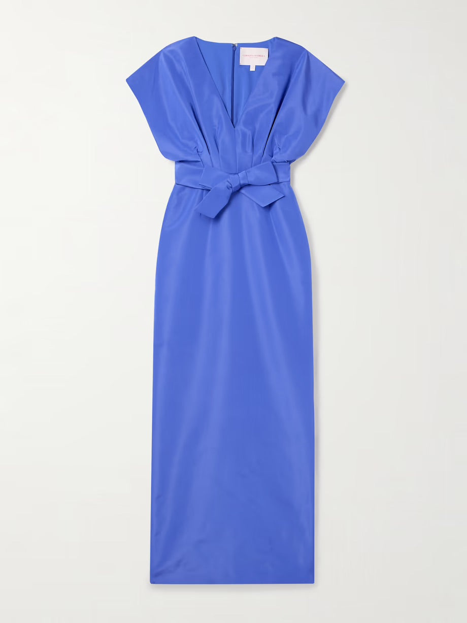 Bow-embellished silk-faille gown - Blue