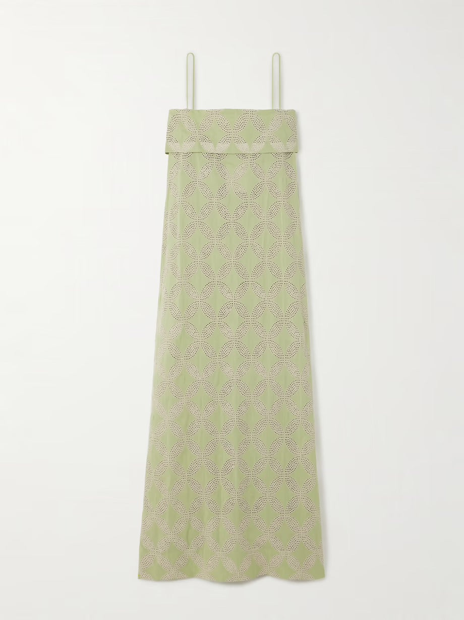 Bea layered broderie anglaise-trimmed cotton-voile maxi dress - Green