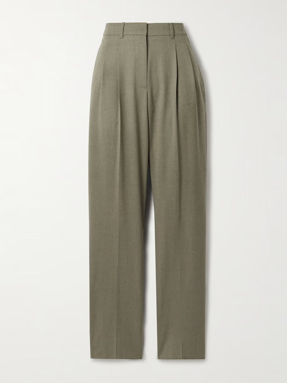Pleated wool-twill tapered pants - Army