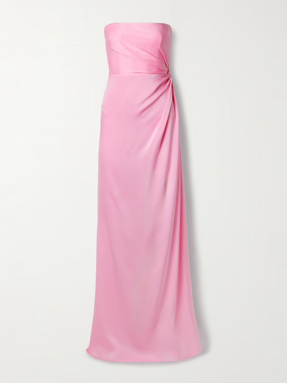 Strapless gathered satin-crepe gown - Pink