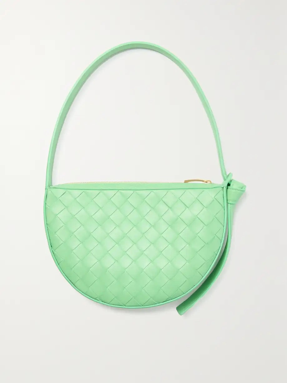 Mini increcciato leather shoulder bag - Light Green