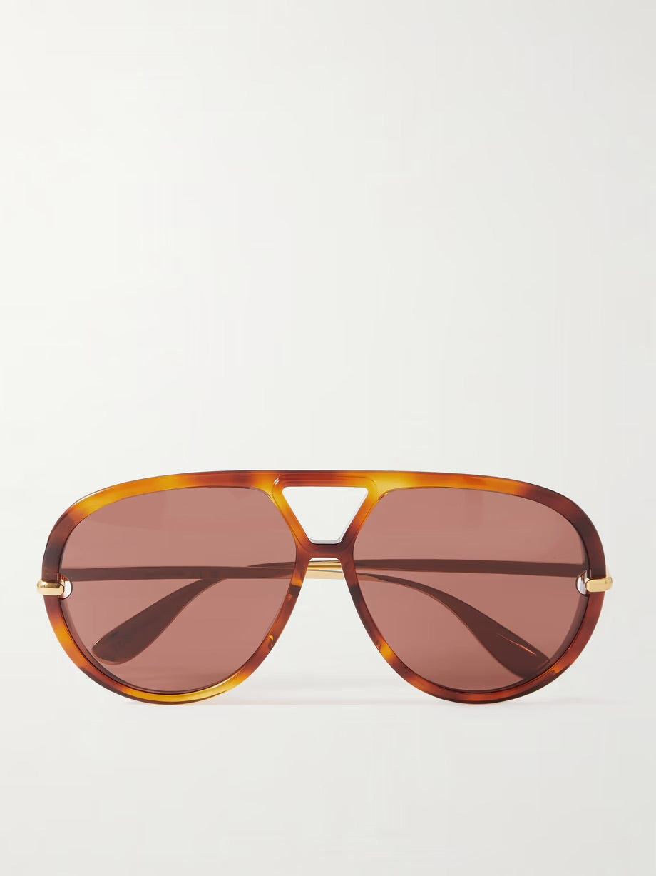Drop oversized aviator-style tortoiseshell recycled-acetate and gold-tone sunglasses - Sand Red